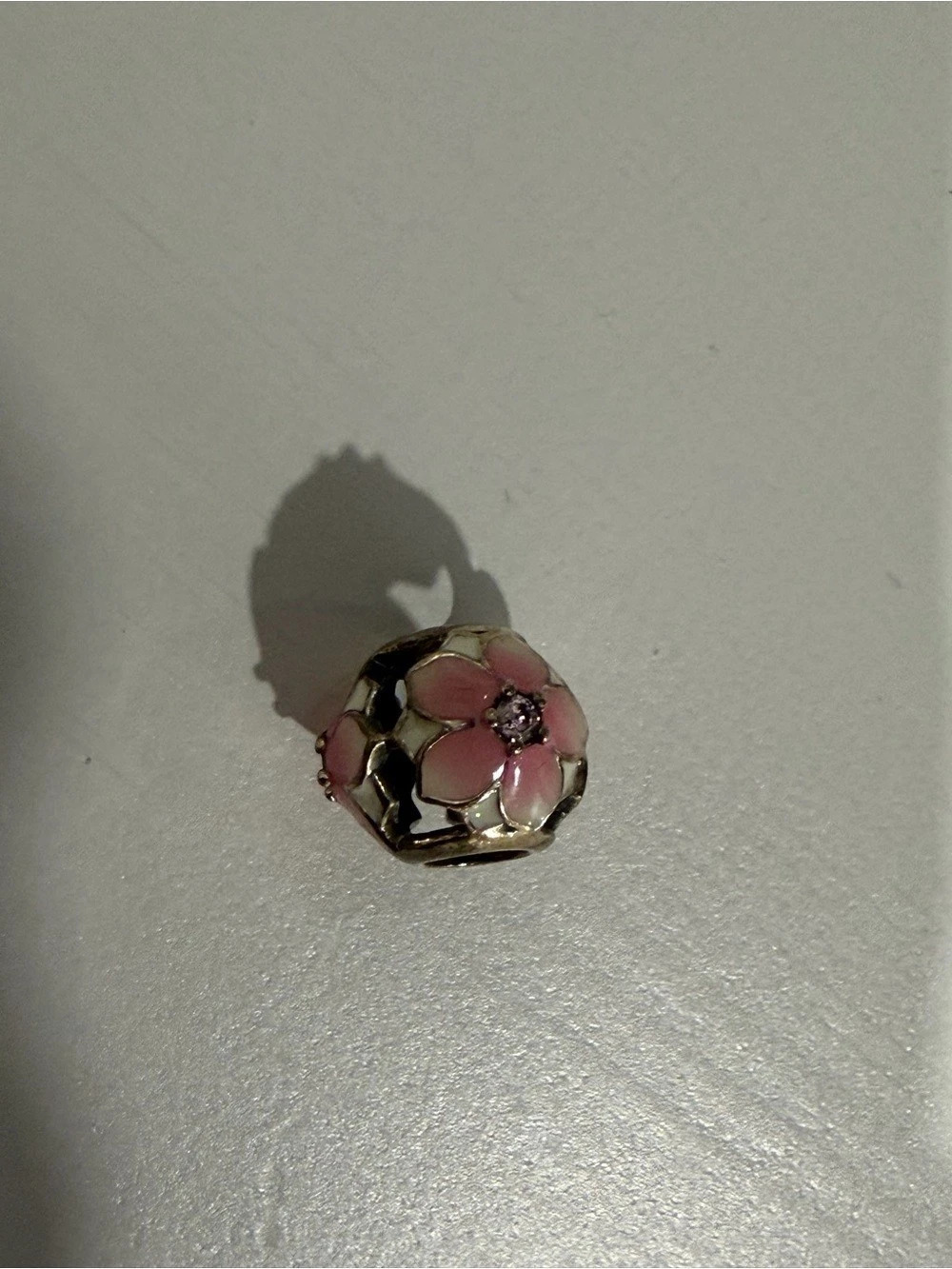 Pandora Poetic Blooms Heart Charm Pink Floral Ring Like New